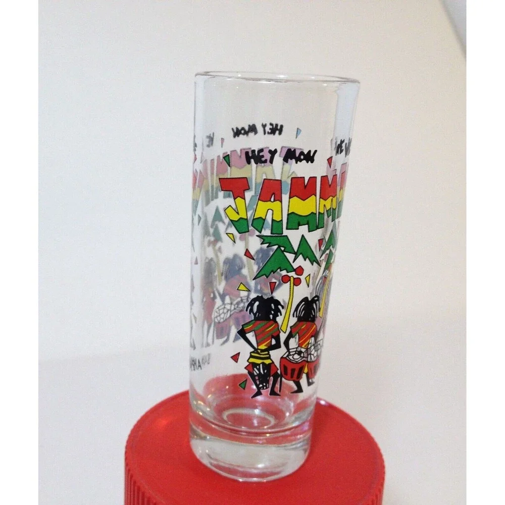 Vintage Bahamas Hey Mon We Be Jammin Shooter Shot Glass Embossed Designs